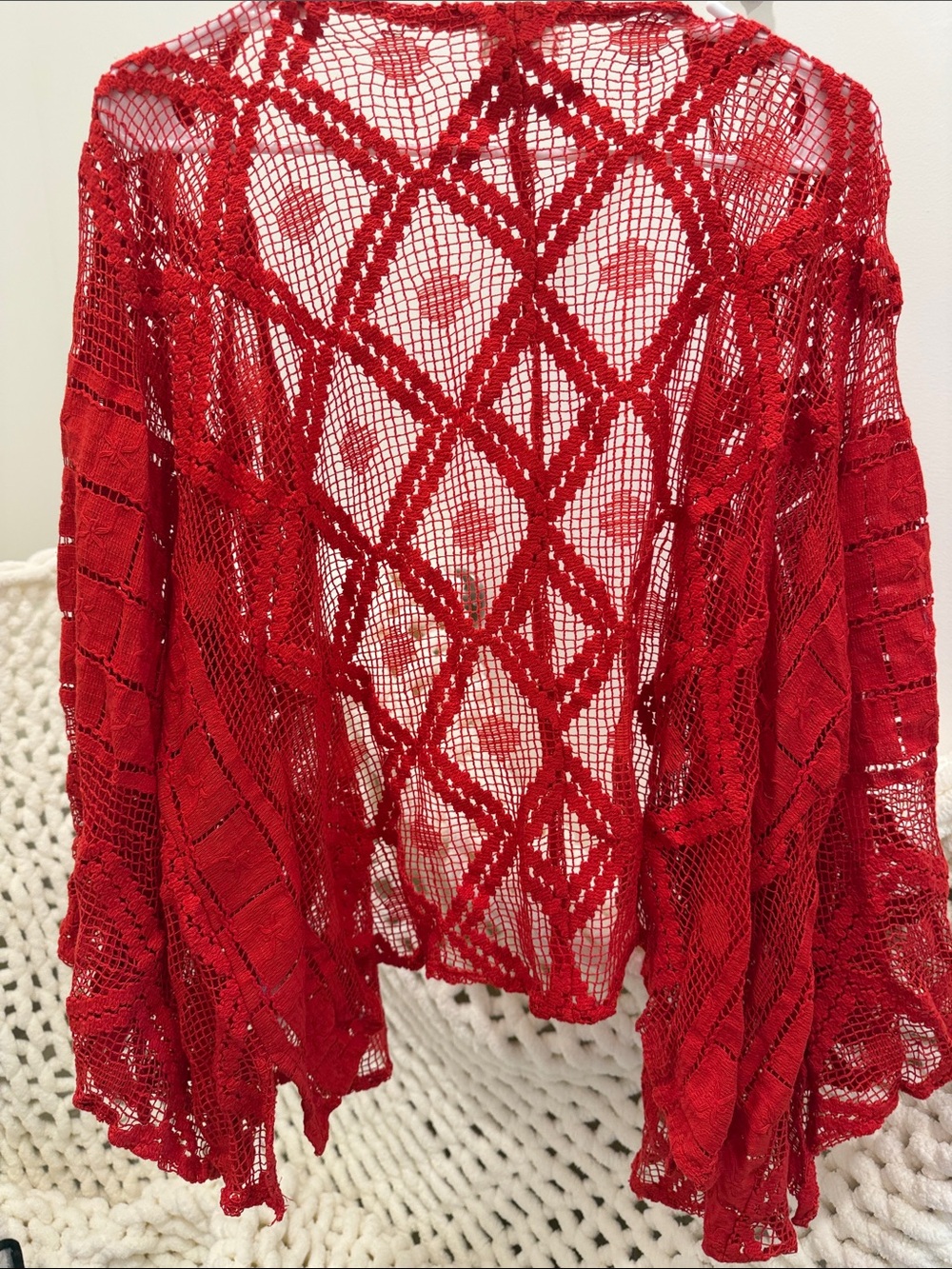 Free People Red Open-Knit Kimono Cardigan